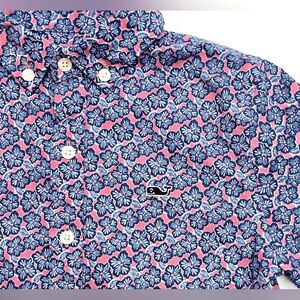 Vineyard Vines Pink and Navy Floral Button-Down Shirt